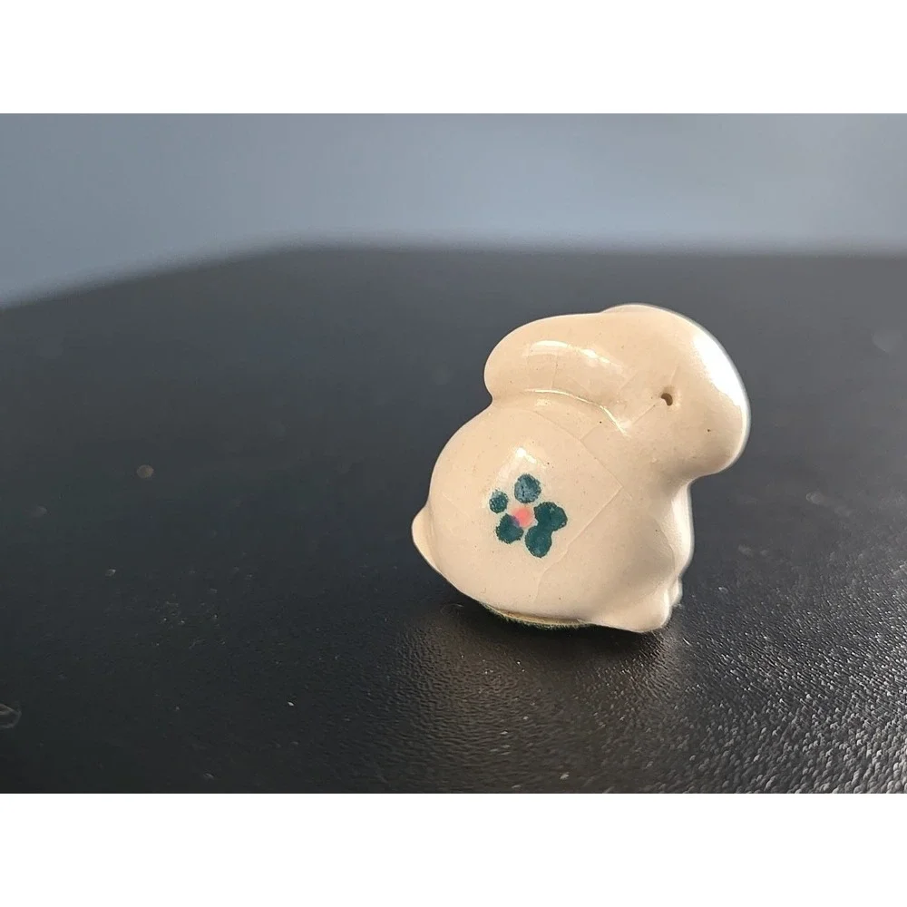 Vintage Miniature White w/ Red Ceramic Bunny Rabbit JAPAN 1
